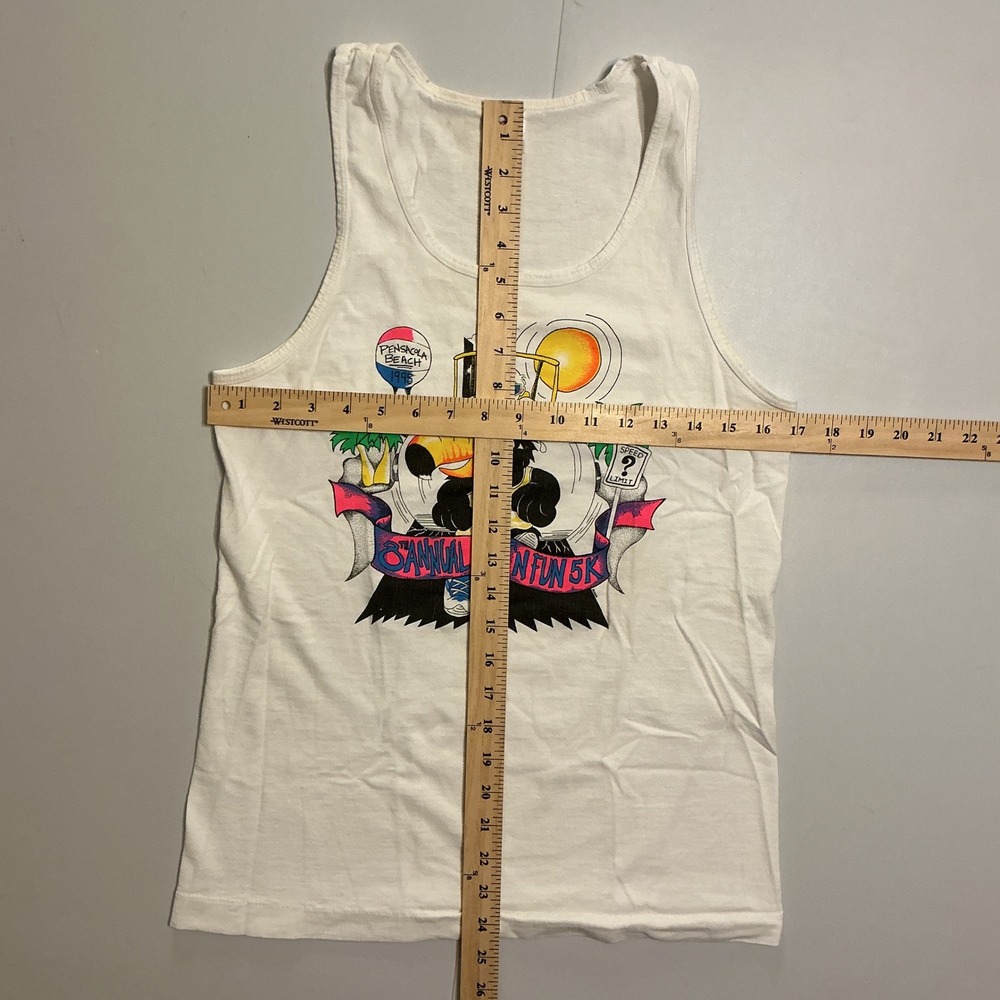 VTG 90s‎ Single Stich Toucan Runner Pensacola Beach Tank Top Mens S White - Picture 4 of 6